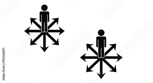 Vector Illustration of Human Figures with Multiple Directional Arrows