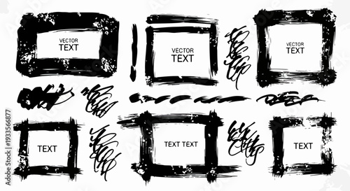 Ensemble de cadres et d'éléments graphiques dessinés à la main, style grunge et abstrait.