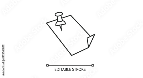 Vector Illustration of a Pin on a Note with Editable Stroke