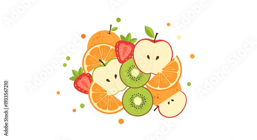 Fresh Fruit Assortment: Apples, Oranges, Kiwi, Strawberries - Vibrant Slice Collage