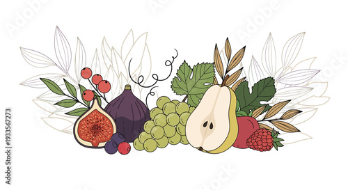 Vintage Botanical Fruit Garland: Figs, Pears, Grapes, Berries and Leaves