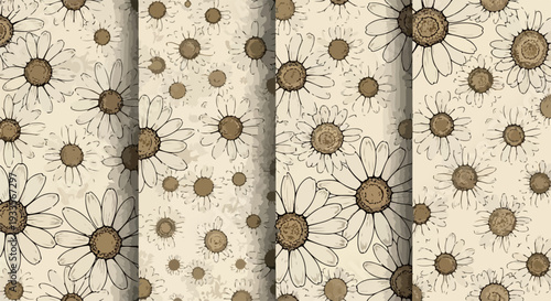 Motif floral vintage de marguerites sur fond texturé, style dessin à la main