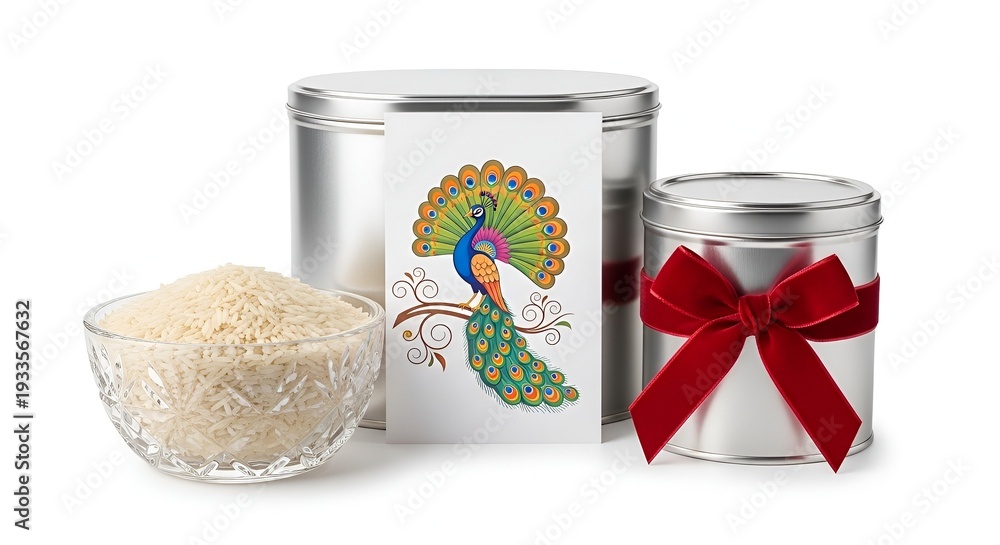 Naklejka premium Basmati Rice in Decorative Tin Containers.