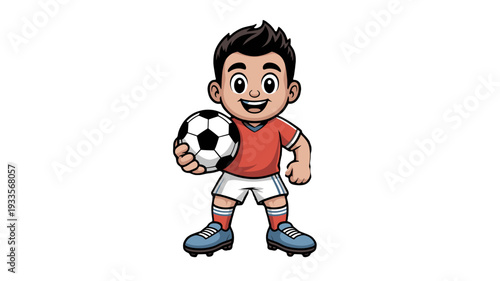 Cheerful soccer boy with the ball in hand.