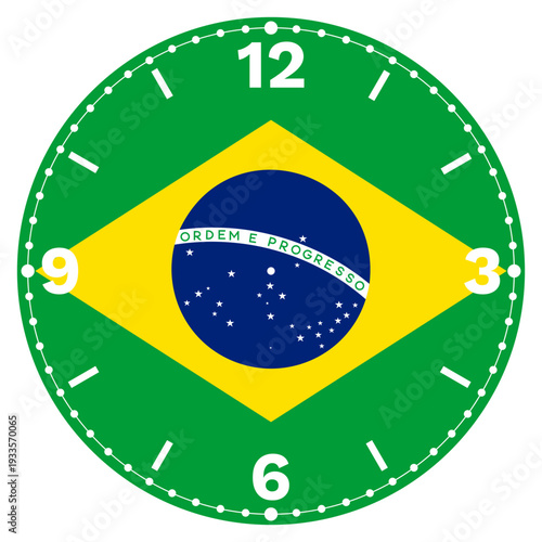 Brazil Flag Clock Face Design - Patriotic Brazilian Watch Dial with Text
