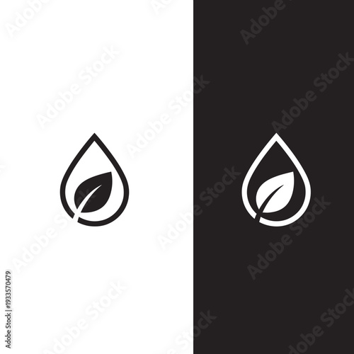 Minimalist Leaf in Water Drop Logo Design Concept.