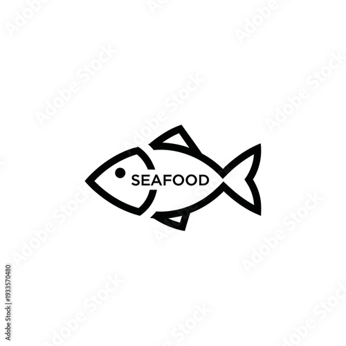 Minimalist black outline fish icon with SEAFOOD text inside.