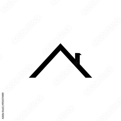 Simple Black Silhouette of a House Roof with Chimney.