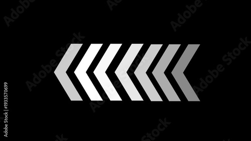 Abstract directional arrow icon animation. arrow looping animation left direction concept.
Animated arrows for the overlay video layer.  arrow animation on black background. 4k animation.