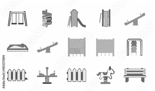 Kid Playground Outline Icon Set Kindergarten Outdoor Recreation Vector Collection