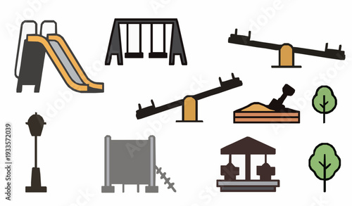 Children Playground Bold Outline Icons City Park Vector Set
