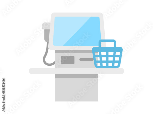 セルフレジと買い物かごのアイコンのイラスト