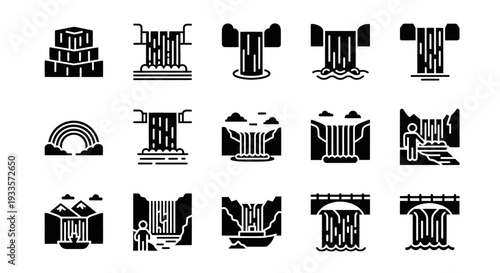 Collection of Simple Architectural Icons Featuring Buildings and Structures in Various Styles