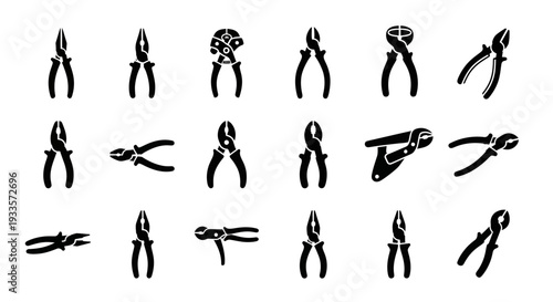 Various Pliers and Tools Arranged on a White Background from a Top-Down Viewpoint