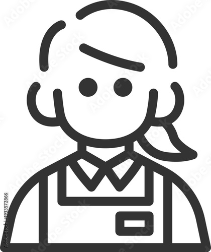 スーパーの女性店員のアイコン（線画）のイラスト