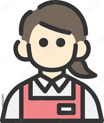 スーパーの女性店員のアイコン（線画カラー）のイラスト