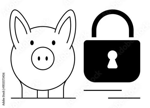 Financial security, savings protection, investment safety, budgeting, economic stability, data privacy. Piggy bank next to a padlock. Financial security and savings protection concept