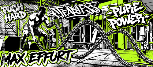 Gym workout background in a graffiti style