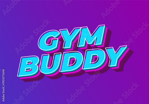 Bold 3d retro text gym buddy in cyan with pink shadow on purple gradient background