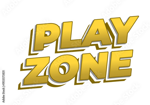 Bold 3d text reading play zone in dark yellow, comic style, white background