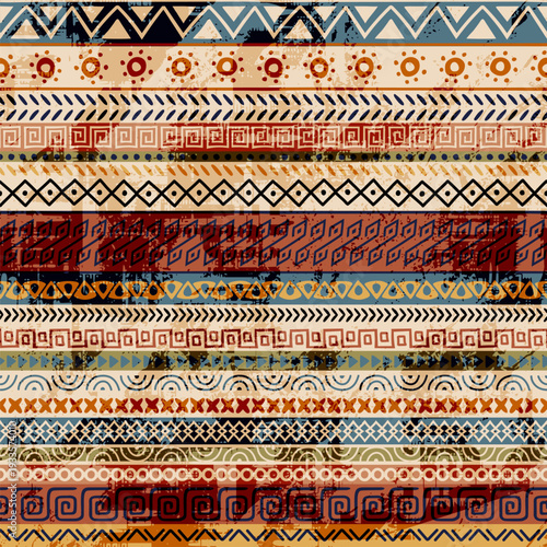 Seamless ethnic pattern, geometric hand-made ornament, ethnic background, vector design