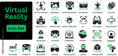 Silhouette vector of  Virtual Reality icon set. Virtual reality and augmented reality icon set illustrating digital interfaces. 