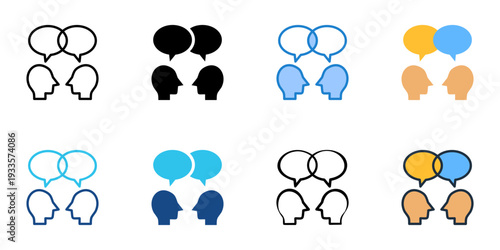 Coaching conversation icons set multiple style collection. Editable stroke 
