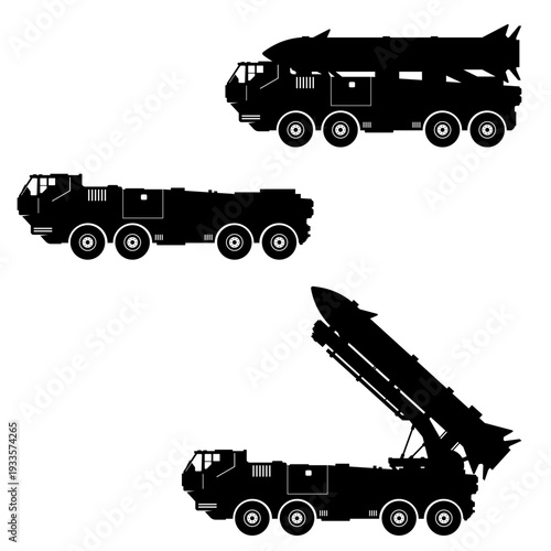 Military Mobile Missile Truck Carrying Intercontinental Nuclear Ballistic Missile Icon Silhouette Illustration Vector