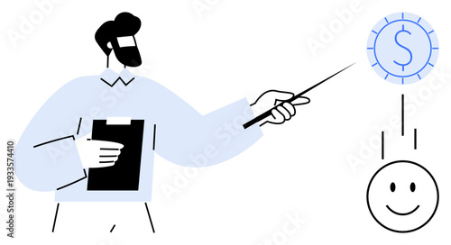 Financial education. Teacher explaining financial concepts thumbs up monetary flow, smart investments, and economic planning. Financial literacy supports personal growth and decision-making skills