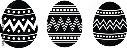 Set of Patterned Easter Egg Silhouettes, Decorative Geometric Easter Egg Icons, vector, illustration, silhouette.