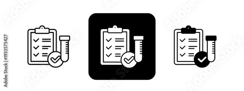 Clinical Testing  Solid color and black line drawing vector illustration set