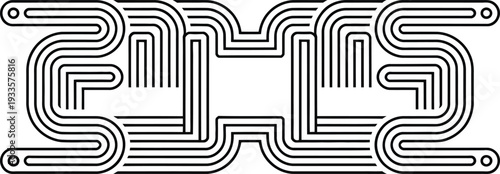 Abstract Black and White Geometric Pattern with Intersecting Lines and Curves