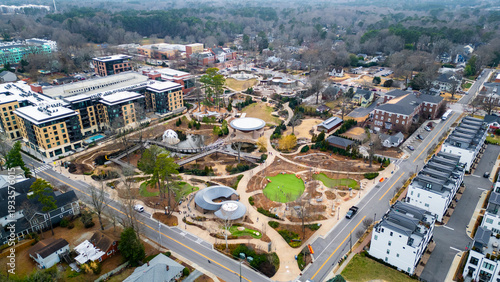 Aerial view of park in Cary North Carolina 