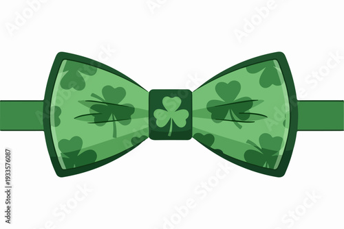 St. Patrick’s Day Green Bow Tie with Shamrock Pattern Isolated on White Background
