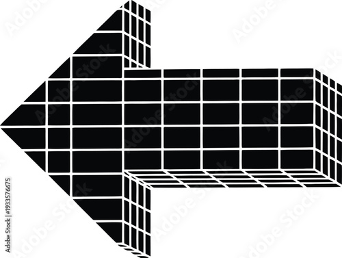3D Black Arrow with Grid Pattern Pointing Left on White Background