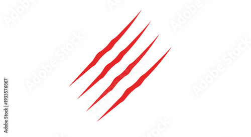 Four distinct, parallel red claw marks with sharp edges are diagonally scratched across a plain white background.