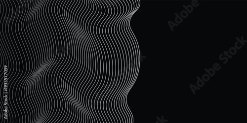Vector wavy lines pattern smooth curve flowing dynamic white light isolated on black background for concept of technology, digital, communication, science, music.