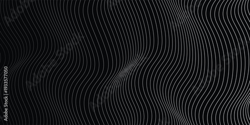 Vector wavy lines pattern smooth curve flowing dynamic white light isolated on black background for concept of technology, digital, communication, science, music.