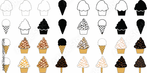 Collection of various ice cream and soft serve cone illustrations