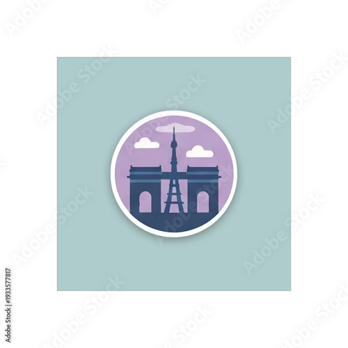Paris Landmark Badge Icon – Eiffel Tower and Arc de Triomphe Flat Vector Illustration