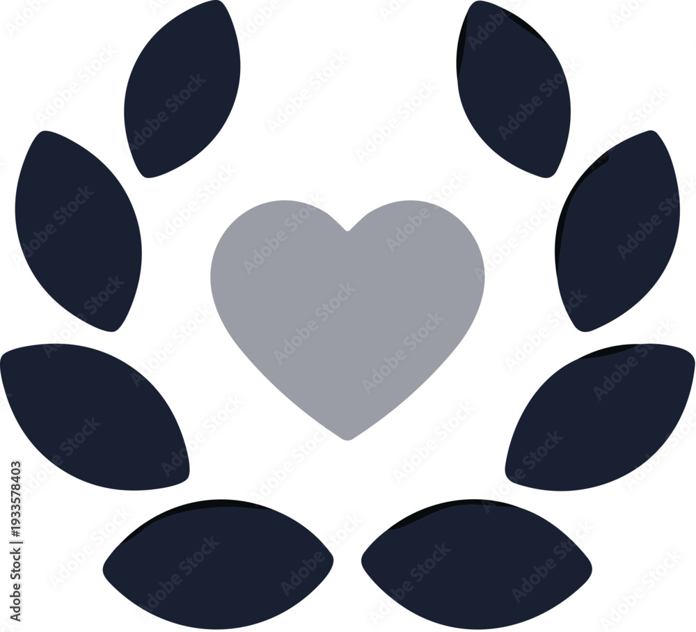 Fototapeta premium Simple Minimalist Heart Inside Laurel Wreath Emblem Isolated Shape Icon