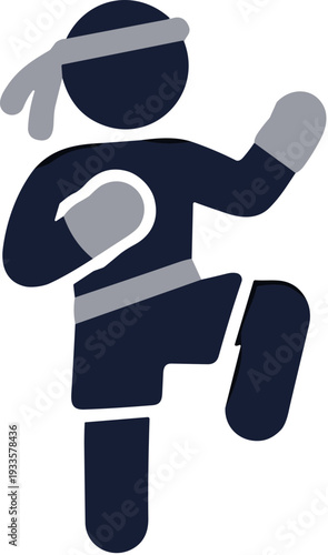 Simple Silhouette Muay Thai Fighter Kicking Pose Sport Illustration