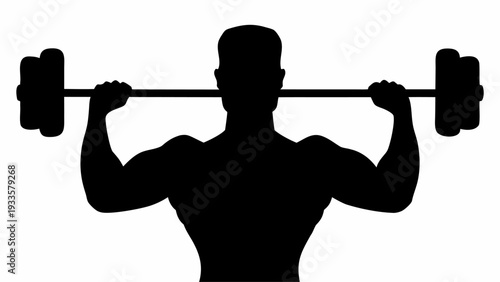 Strong man lifting weights in powerful silhouette