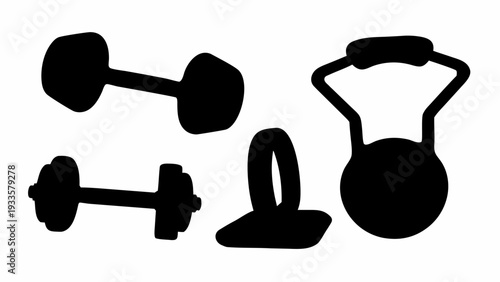 Fitness equipment silhouettes for healthy lifestyle and workout