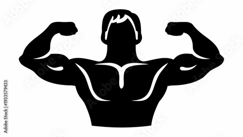 Strong muscular man flexing biceps in powerful pose