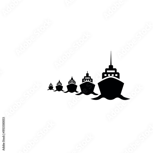 A line of ships in decreasing size a visual representation of a fleet or convoy.