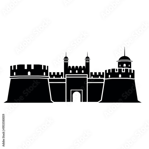 Ancient Castle Silhouette Vector Illustration.