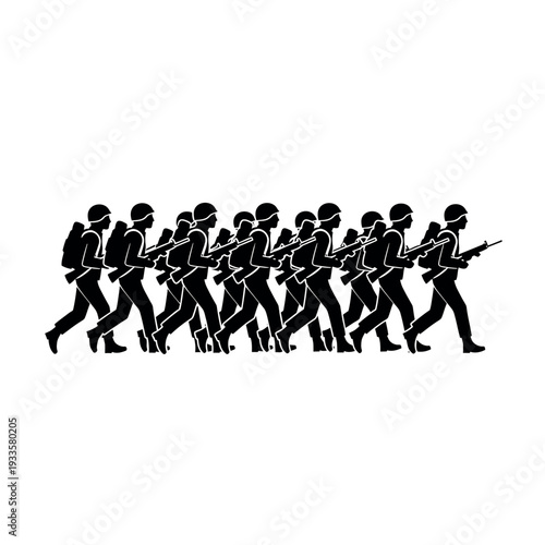 Silhouette of soldiers marching in formation 1.