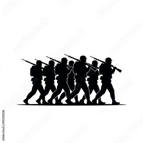 Silhouette of soldiers marching with rifles 1.