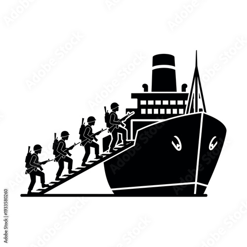 Soldiers boarding a ship for deployment.